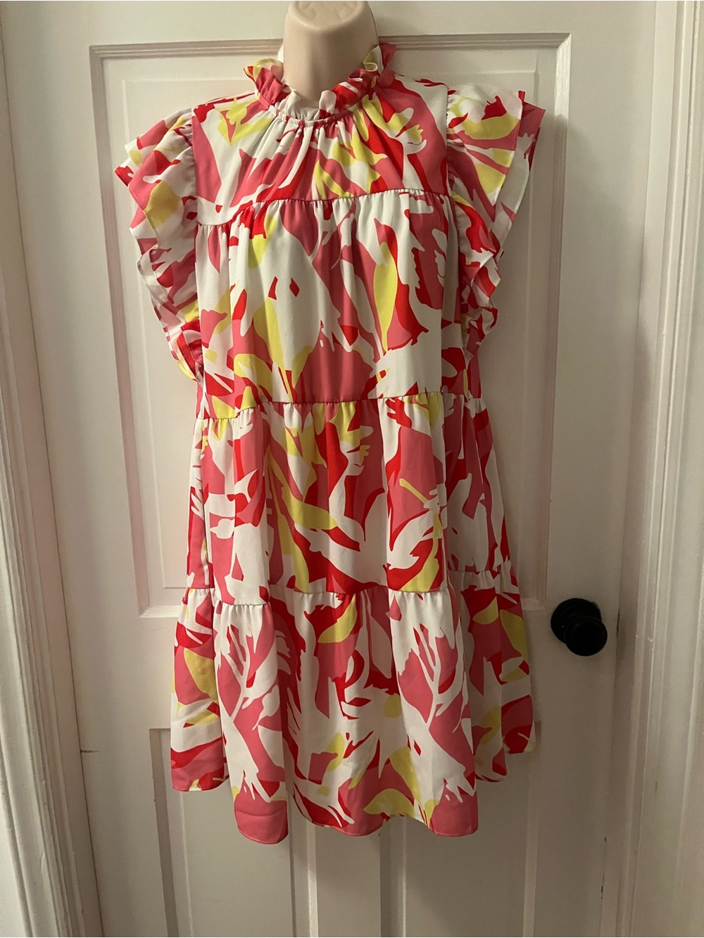 Crosby By Mollie Burch Pink, Yellow & White Abstract Tiered Dress!